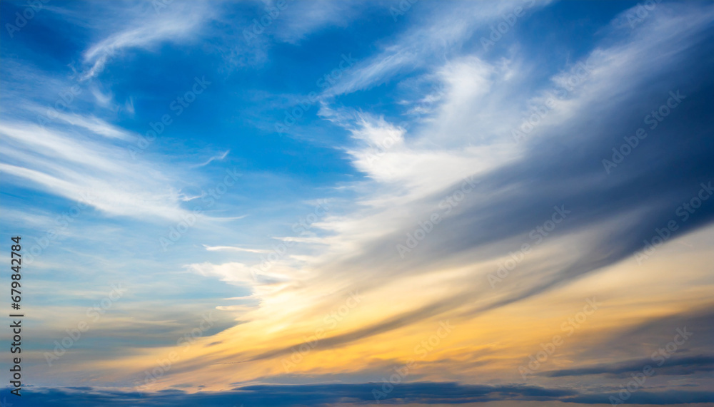 beautiful blue sunset sky with white clouds background