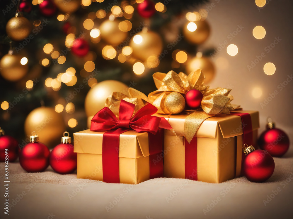 Wrapped New year's presents gift boxes under Christmas tree, generative ai illustration Wrapped New year's presents gift boxes under Christmas tree, generative ai illustration