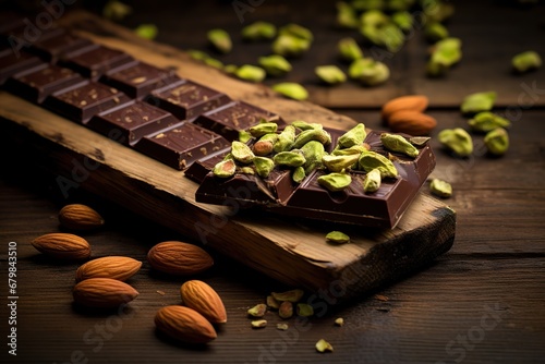 Chocolate bar with almond and pistachios