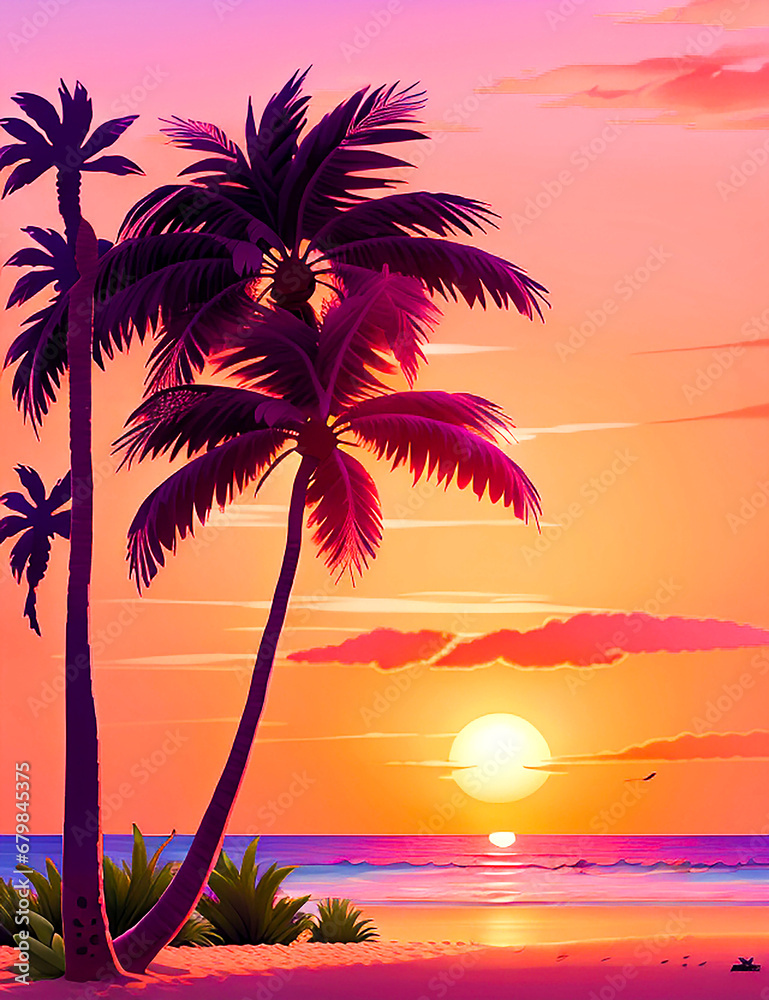 vector multicolored palm silhouettes wallpaper
