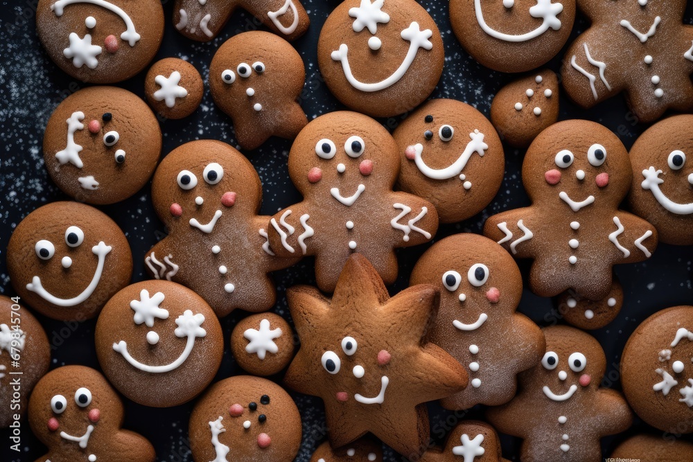 Many perfect happy gingerbread christmas cookies, baking concept. Generative Ai. Many perfect happy gingerbread christmas cookies, baking concept. Generative Ai.