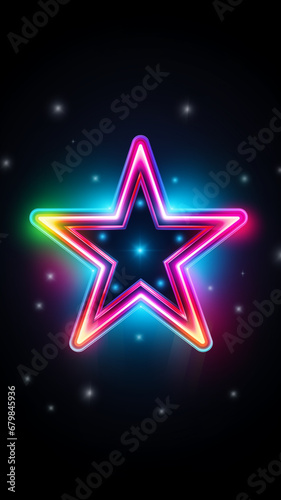 Neon bunter Stern mit Lichteffekten auf dunklem Hintergrund mit Platz f  r Text. Hochformat. Hochkant. Generative Ai.
