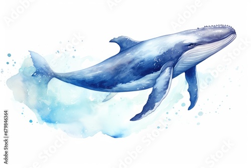 watercolor Whale Humpback whale. Big gray whale Blue whale © PinkiePie