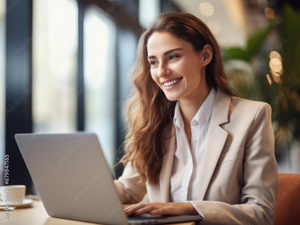 A young woman working on a laptop at a modern work office! A young woman working on a laptop at a modern work office!