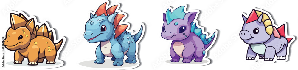 Triceratops Cartoon Stickers Collection. Discover the whimsy of our Triceratops cartoon stickers collection. Dive into a world of creativity with these vibrant vectors.