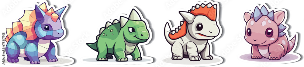 Cute Dino Cartoon Sticker in Vector. Explore the jurassic world with our adorable Triceratops cartoon sticker! Perfect for crafting, this vector illustration brings prehistoric charm to your projects.