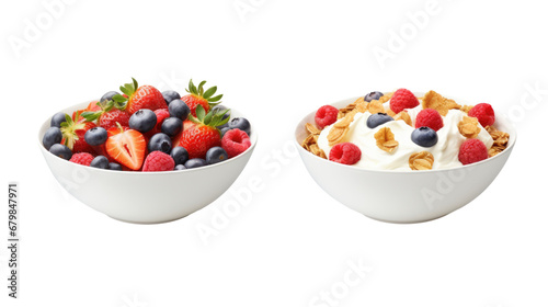 delicious oatmeal topped with raspberries and fruits on a transparent or white background, png photo