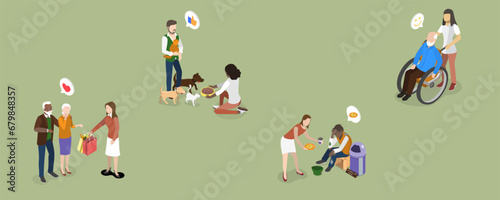 3D Isometric Flat Vector Illustration of Social Help, Nursing and Voluteering
