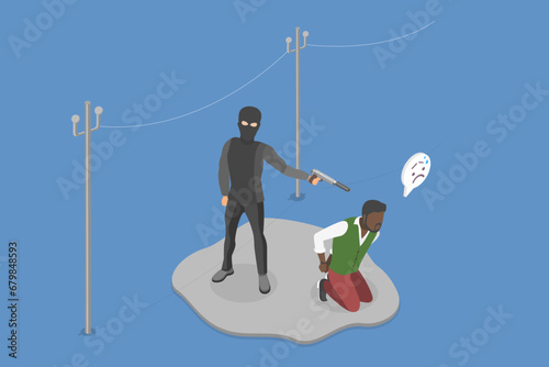 3D Isometric Flat Vector Illustration of Killer, Crime and Revenge