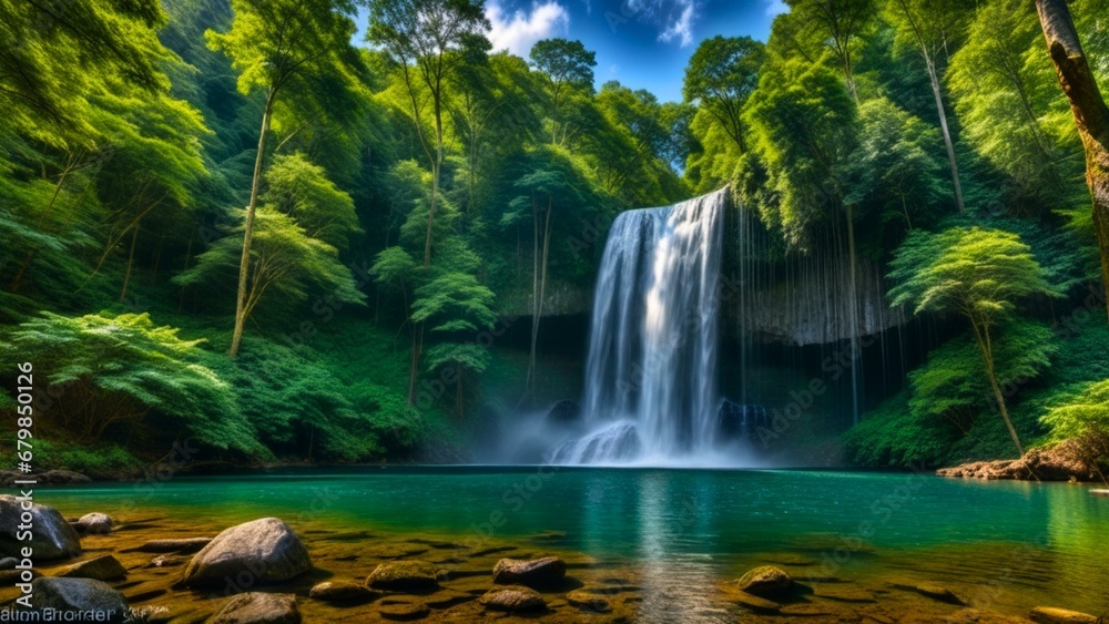 4K Video: The Most Beautiful Big Waterfall in Forest - Nature's Majesty