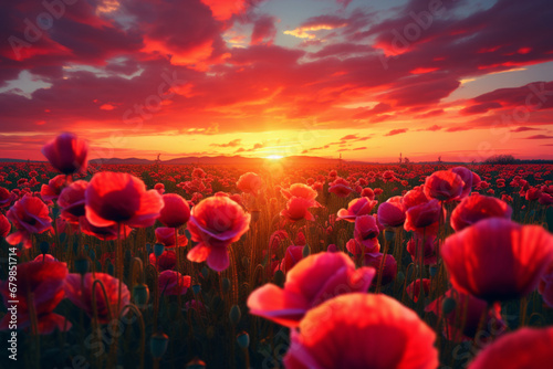 sunrise over the field of poppy flower © Imtiaz