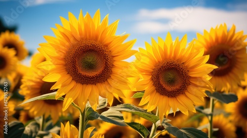 Bright yellow sunflower in field
