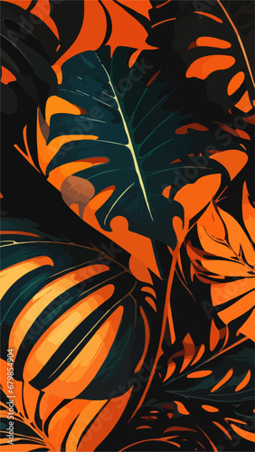 Seamless Monstera Leaf: Orange Tropical Flat Vector Design