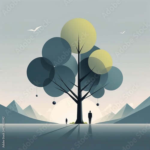 vector illustration of a tree with a bird vector illustration of a tree with a birdman standing photo