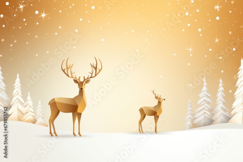 Perfect illustration of christmas greeting card with deer  in winter nature. Generative Ai.