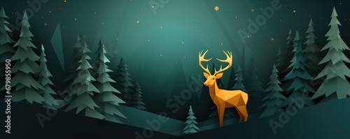 Perfect illustration of christmas greeting card with deer, in nature panorama banner. Generative Ai.