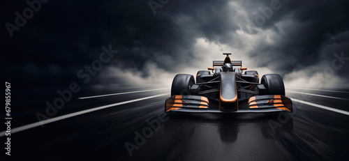 formula rrs racing car, in the style of dramatic atmospheric perspective, dark silver and light orange photo