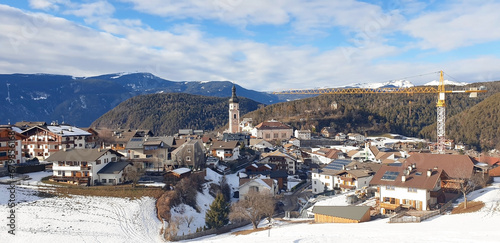 View from above the city Castelrotto in winter. Panorama. photo