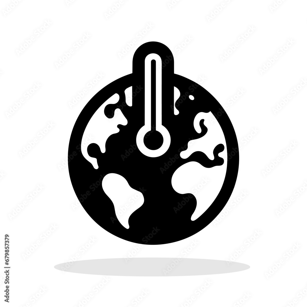 Globe icon. Black icon of Globe with thermometer on white background.