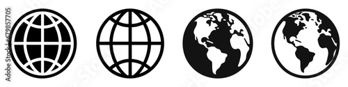 Globe icons set. Black icon of Globe on white background.