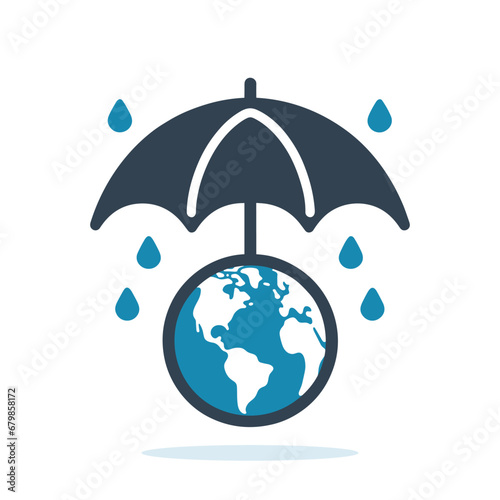 Blue umbrella covering the ground. Environmental protection concept.