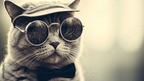 A cat wearing a hat and sunglasses, AI © starush