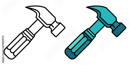 Hammer icons set. Linear hand hammers in flat style.