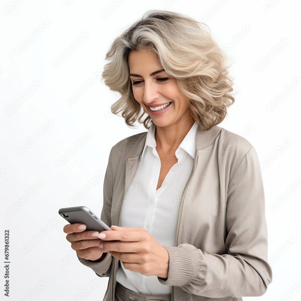 Connected World: Middle-Aged Woman Using Smartphone, Embracing Technology. Generative ai Connected World: Middle-Aged Woman Using Smartphone, Embracing Technology. Generative ai