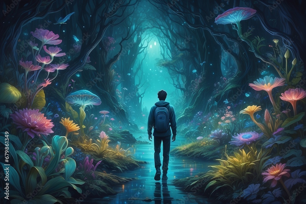 Bioluminescent Reverie: A Person in the Enchanted Forest Bioluminescent Reverie: A Person in the Enchanted Forest