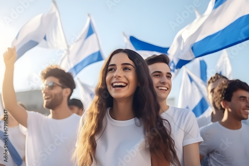 Gruppe junger Erwachsener mit Israelfahnen, Patriotismus, erstellt mit generativer KI