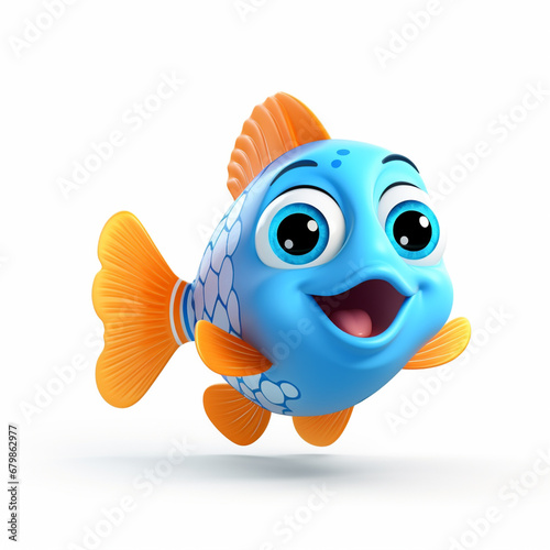 cute blue fish character isolated on transparent on white background. generative ai