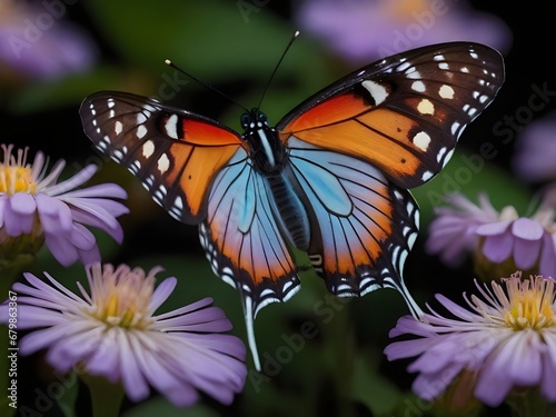 Beautiful butterfly on a flower on a black background © ProShots