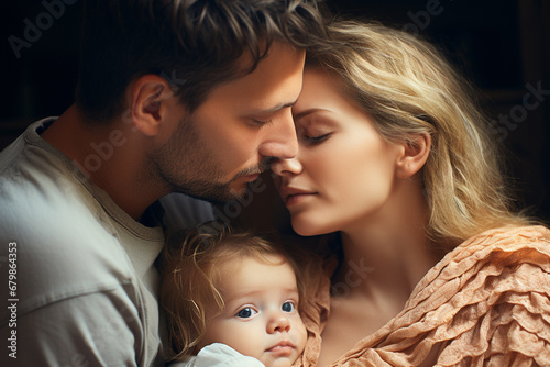 Glückliche Eltern Mama und Papa mit ihrem Baby (Durch AI generiert)