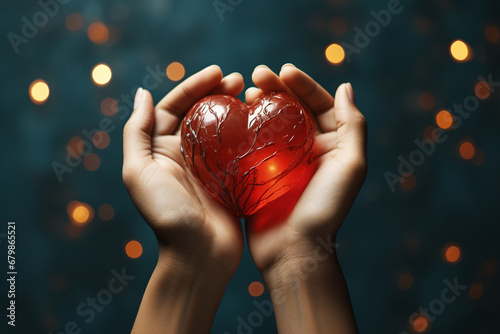 Rotes Herz in Frauen Händen (Durch AI generiert) photo