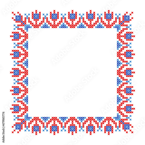 Cross Stitch Pattern in a square frame Vintage retro pattern with flowers