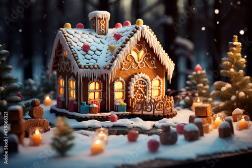 Süßes Lebkuchenhaus für Weihnachten (Durch AI generiert)