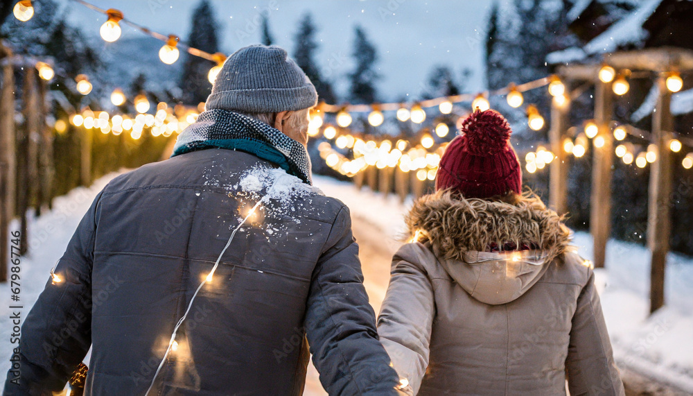 Pareja de enamorados viendose a los ojos, felices en un dia de invieno