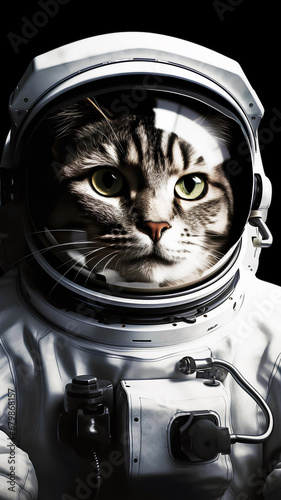 Cat astronaut exploring outer space in the style of Chesle, Generative AI