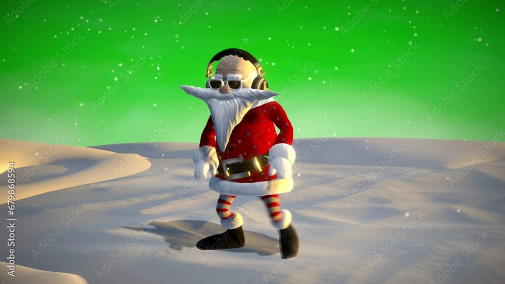 Cheerful Santa Claus is dancing on green background. Animated greeting card with copy space for text. Winter holiday background. Cheerful Santa Claus is dancing on green background. Animated greeting card with copy space for text. Winter holiday background.