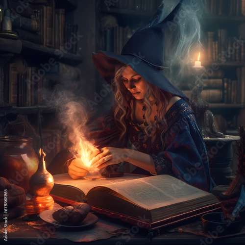A witch is learning magic.Generative AI