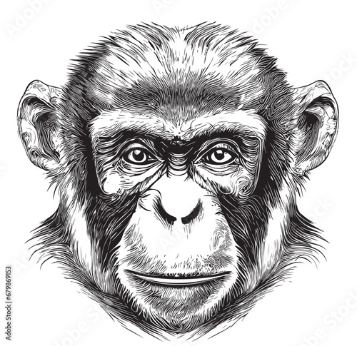 Monkey face sketch hand drawn in doodle style illustration