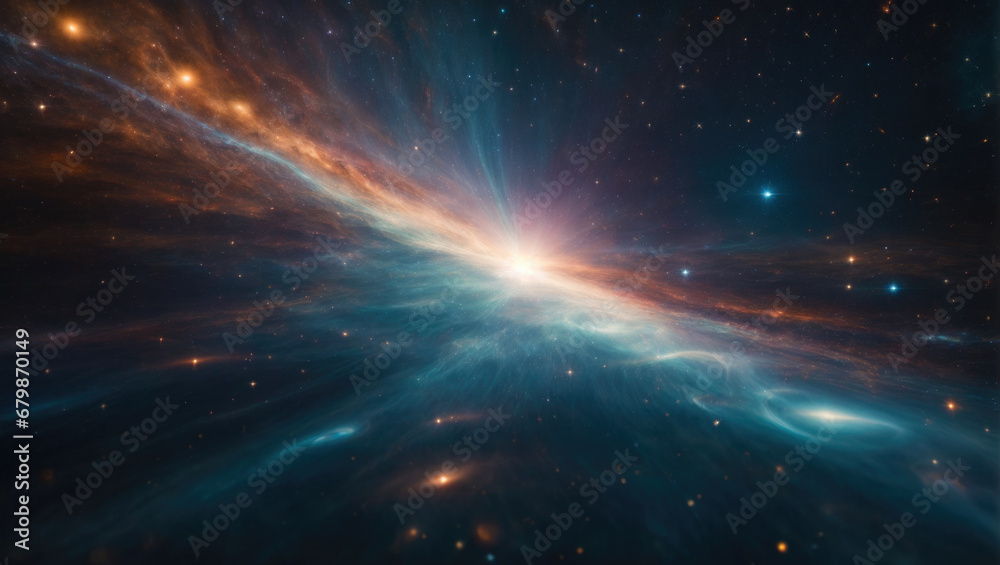 Fototapeta premium Cosmic background with abstract rays of light. Journey through the universe, galaxies, planets and stars. Time and space concept.