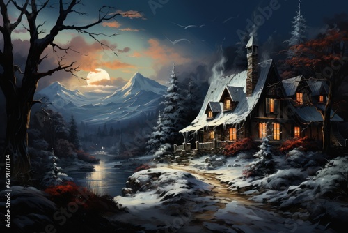 The Allure of a Christmas Cottage in the Woods with magic view  © lublubachka