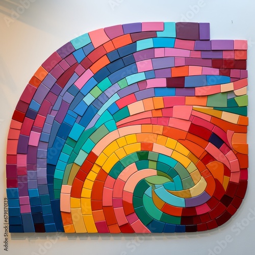 A captivating 3D wall art piece featuring a geometric spiral in a gradient of rainbow colors  offering a modern and artistic visual experience