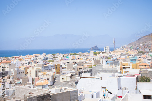 Landscape View to the main port and city, different house of Mindelo on the island of Sao Vicente, Cape Verde Islands, Africa © Vanco