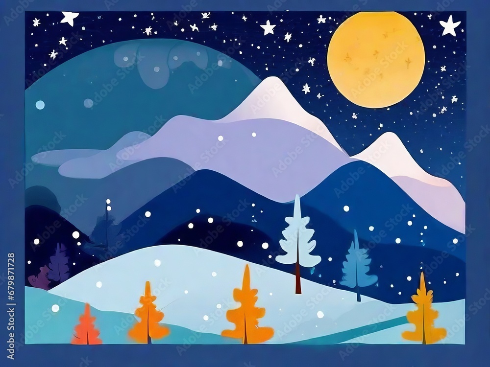 Illustration of a winter evening: glow among the trees Illustration of a winter evening: glow among the trees