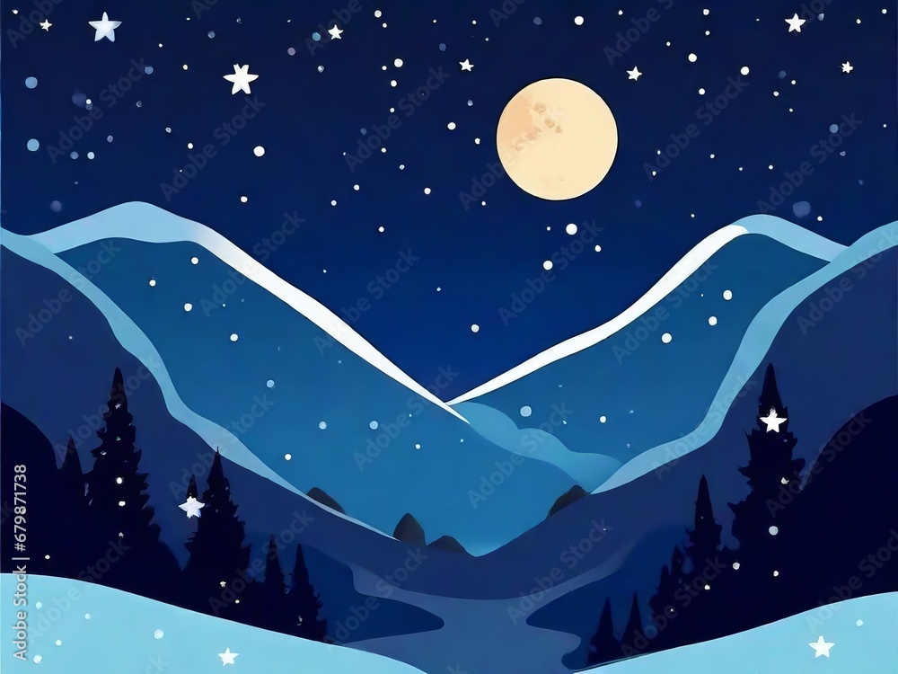Snow fairy tale: illustration of a winter night Snow fairy tale: illustration of a winter night