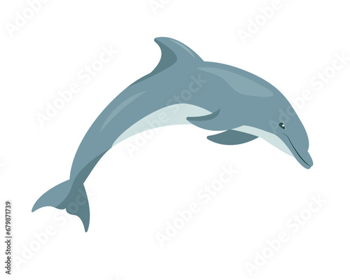 Dolphin animal icon. Cute dolphin jumping on Dolphins show. Ocean aquatic animal dolphin. Vector flat or cartoon illustration isolated on white background.