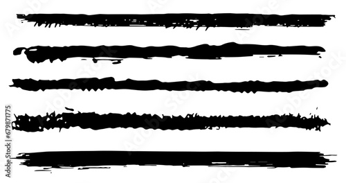 Set of five black vector grunge thin ink brush strokes for your design.