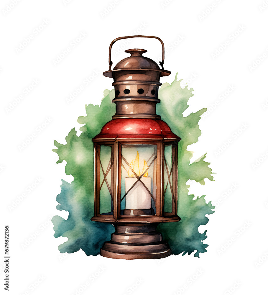 Garden lantern, winter, watercolor clipart illustration with isolated ...